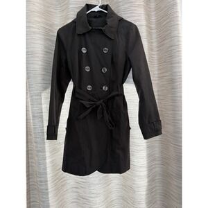 Guess Los Angeles Womens Double Breasted Trench Coat Brown Floral Lining Size M